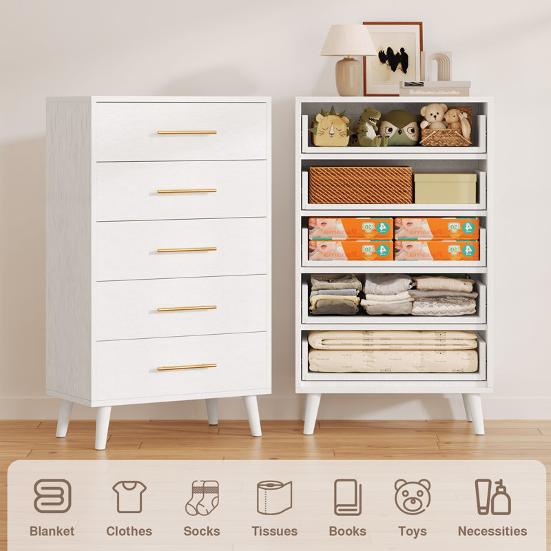 George Oliver Jakyria 5-Drawer Tall Chest with Modern, Metallic